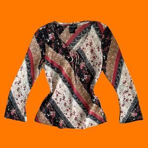 00's vintage floral patchwork bell sleeve fairy boho cottage y2k blouse MEDIUM